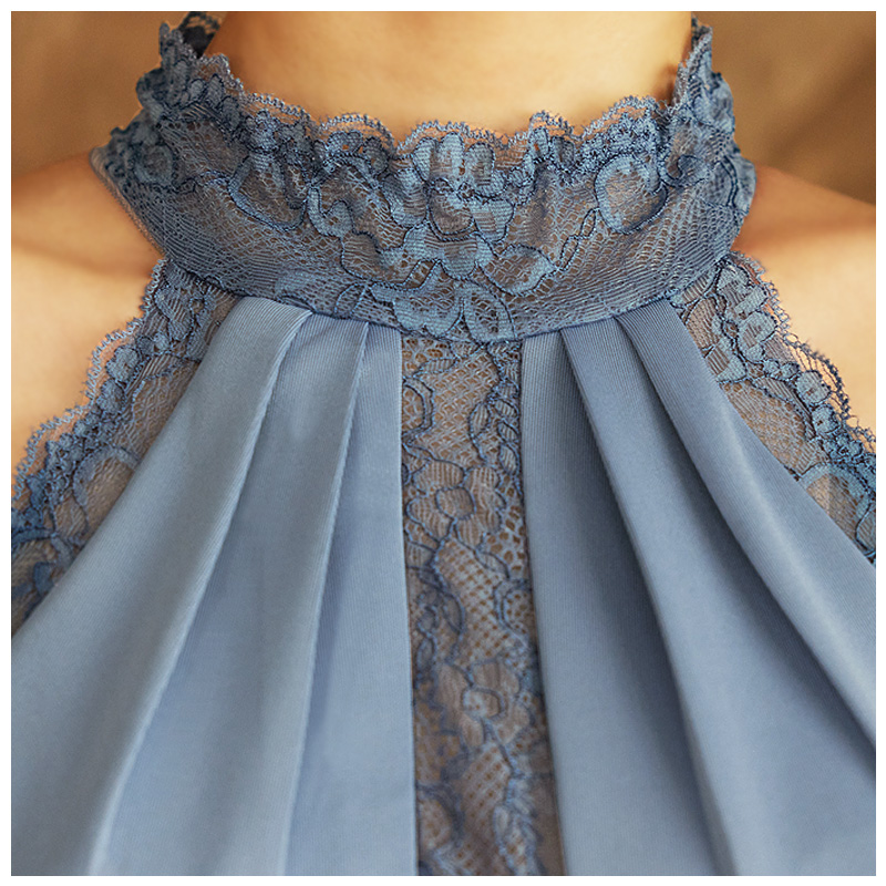 【Veautt/ヴュート】デザインホルターネック シンプル ワンカラー アッパーレース ミディアム タイトドレスのイメージ画像10